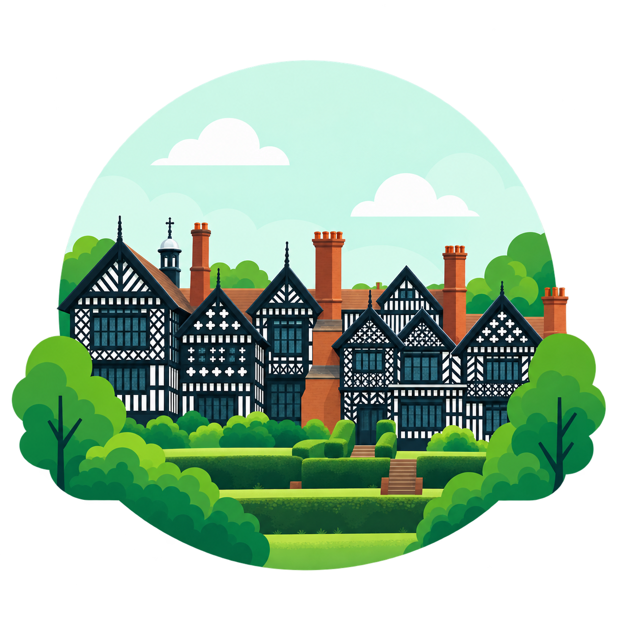 Illustration of Bramhall's timber-framed hall