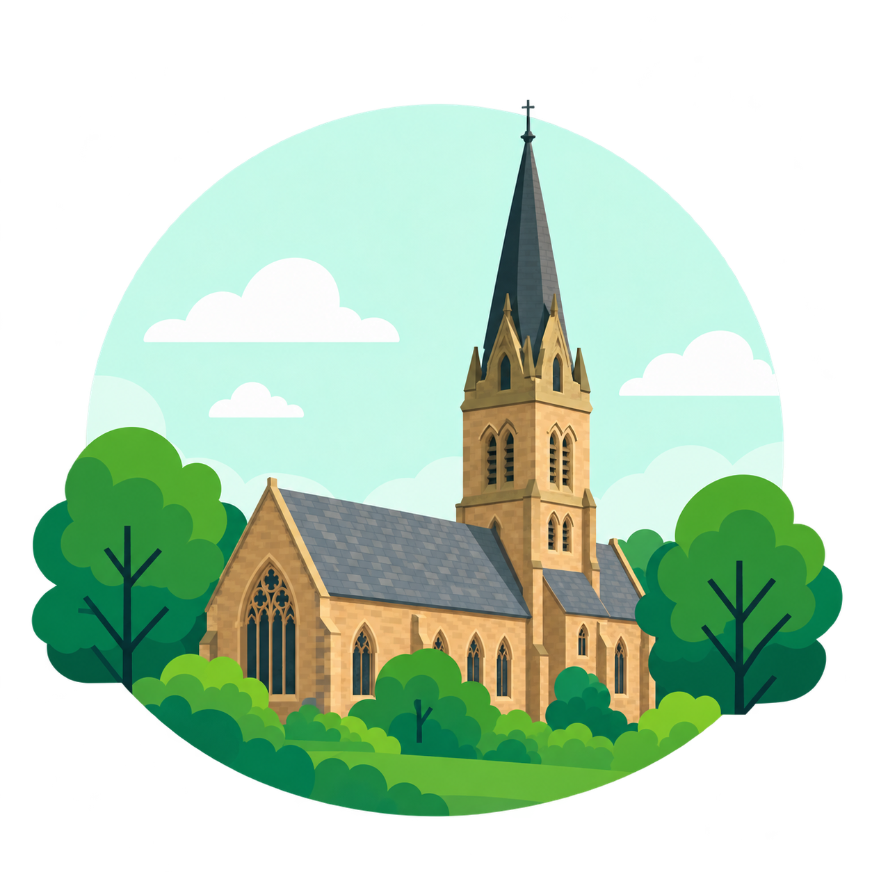 Illustration of Poynton church and greenery